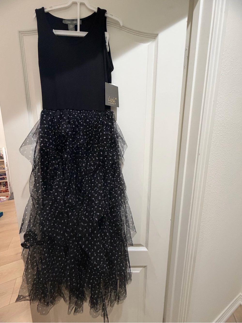 Black Polka Dot Tulle Midi Dress